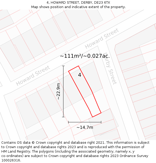 4, HOWARD STREET, DERBY, DE23 6TX: Plot and title map