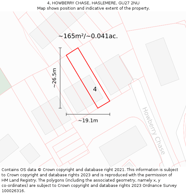 4, HOWBERRY CHASE, HASLEMERE, GU27 2NU: Plot and title map
