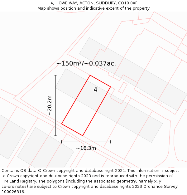 4, HOWE WAY, ACTON, SUDBURY, CO10 0XF: Plot and title map