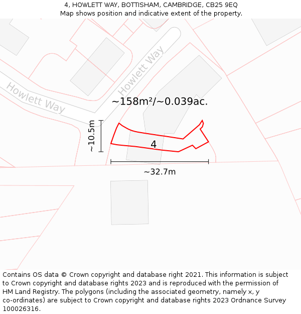4, HOWLETT WAY, BOTTISHAM, CAMBRIDGE, CB25 9EQ: Plot and title map