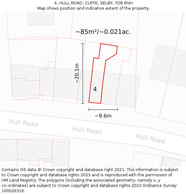 4, HULL ROAD, CLIFFE, SELBY, YO8 6NH: Plot and title map