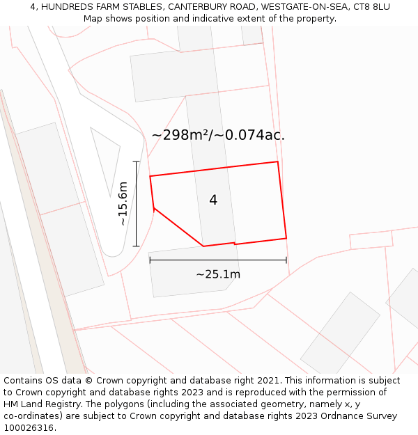 4, HUNDREDS FARM STABLES, CANTERBURY ROAD, WESTGATE-ON-SEA, CT8 8LU: Plot and title map