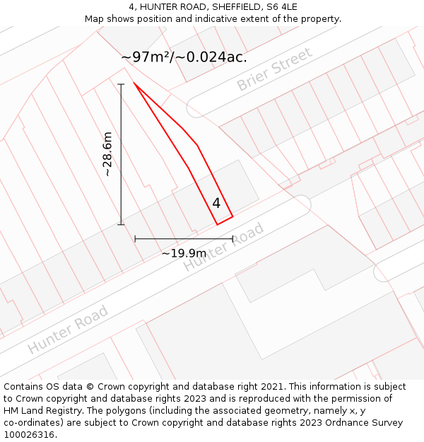 4, HUNTER ROAD, SHEFFIELD, S6 4LE: Plot and title map