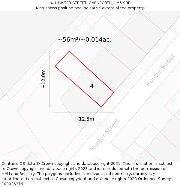 4, HUNTER STREET, CARNFORTH, LA5 9BP: Plot and title map