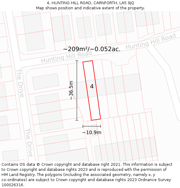 4, HUNTING HILL ROAD, CARNFORTH, LA5 9JQ: Plot and title map