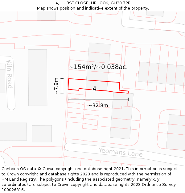 4, HURST CLOSE, LIPHOOK, GU30 7PP: Plot and title map