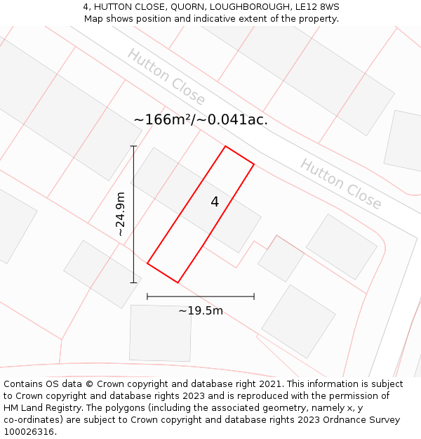4, HUTTON CLOSE, QUORN, LOUGHBOROUGH, LE12 8WS: Plot and title map