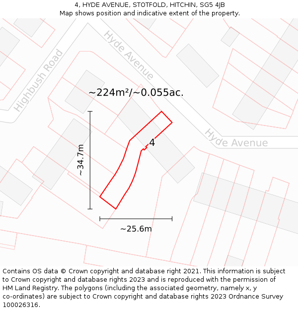 4, HYDE AVENUE, STOTFOLD, HITCHIN, SG5 4JB: Plot and title map