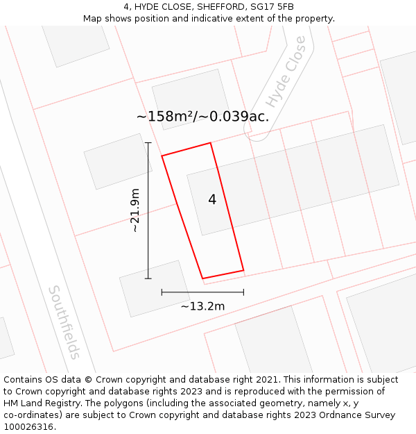 4, HYDE CLOSE, SHEFFORD, SG17 5FB: Plot and title map