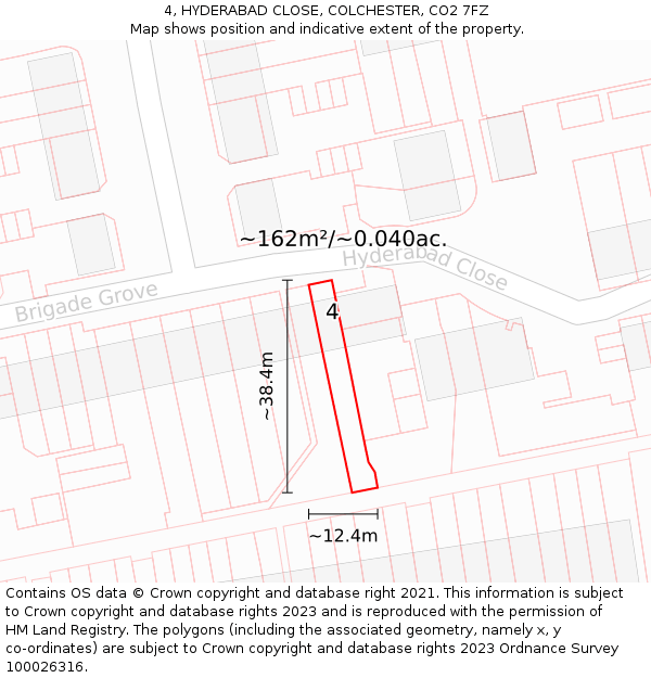 4, HYDERABAD CLOSE, COLCHESTER, CO2 7FZ: Plot and title map