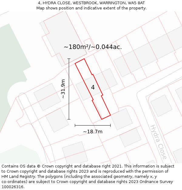 4, HYDRA CLOSE, WESTBROOK, WARRINGTON, WA5 8AT: Plot and title map