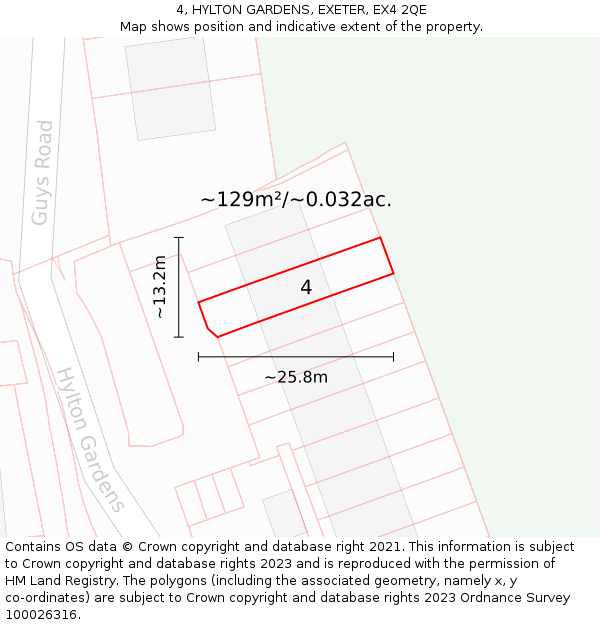 4, HYLTON GARDENS, EXETER, EX4 2QE: Plot and title map