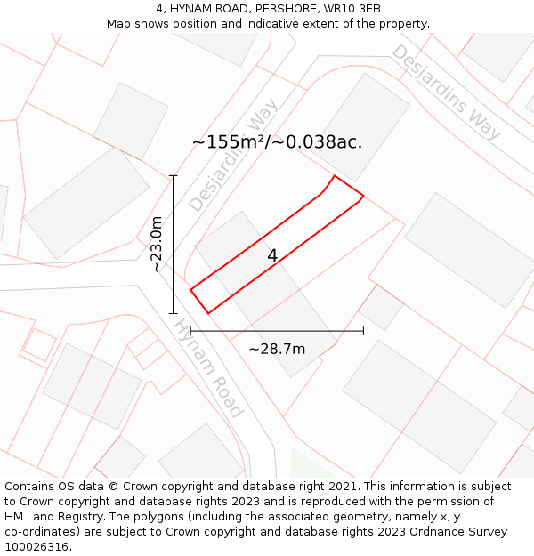 4, HYNAM ROAD, PERSHORE, WR10 3EB: Plot and title map