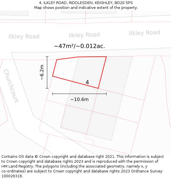 4, ILKLEY ROAD, RIDDLESDEN, KEIGHLEY, BD20 5PS: Plot and title map