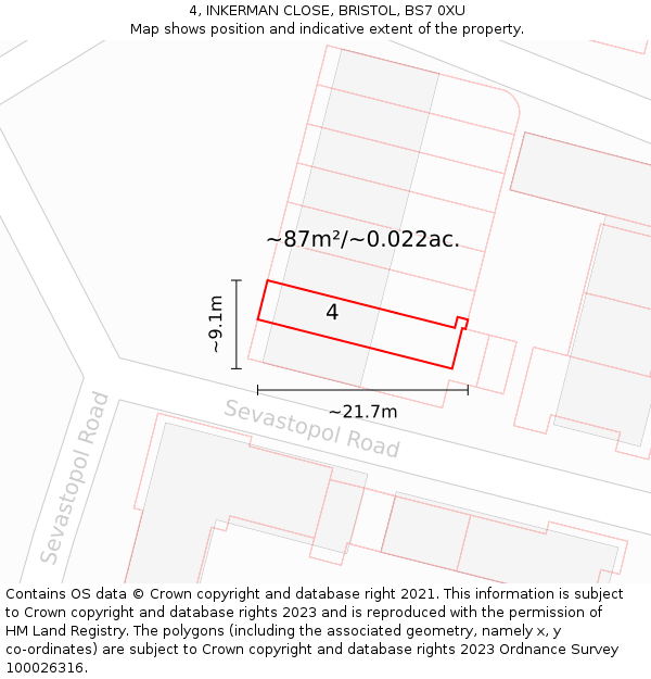 4, INKERMAN CLOSE, BRISTOL, BS7 0XU: Plot and title map