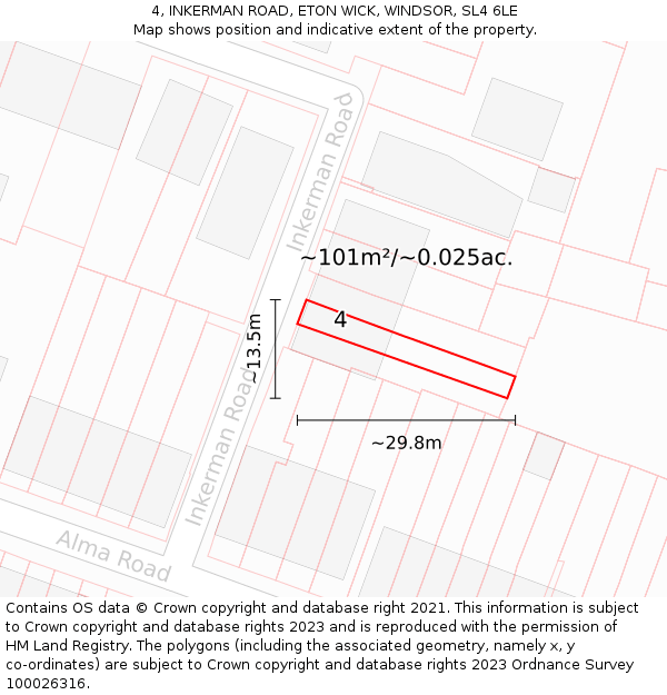 4, INKERMAN ROAD, ETON WICK, WINDSOR, SL4 6LE: Plot and title map