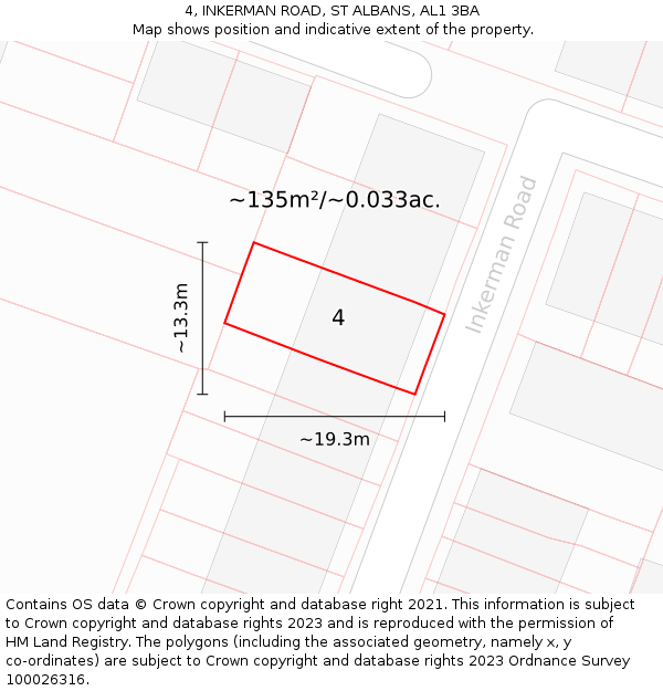 4, INKERMAN ROAD, ST ALBANS, AL1 3BA: Plot and title map