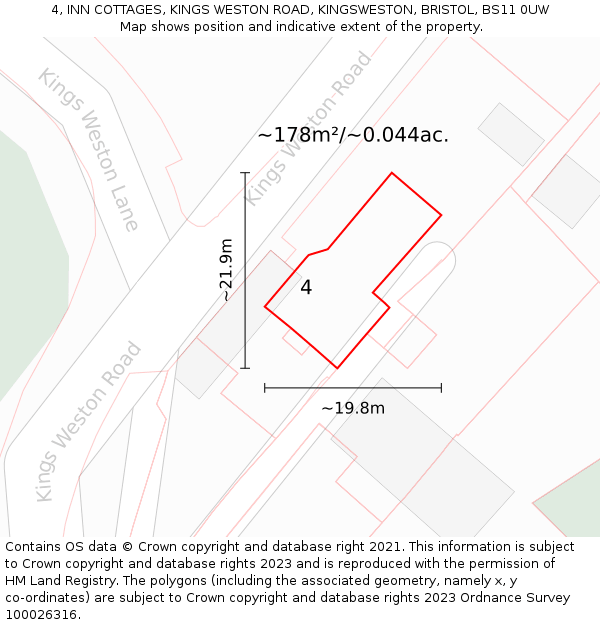 4, INN COTTAGES, KINGS WESTON ROAD, KINGSWESTON, BRISTOL, BS11 0UW: Plot and title map
