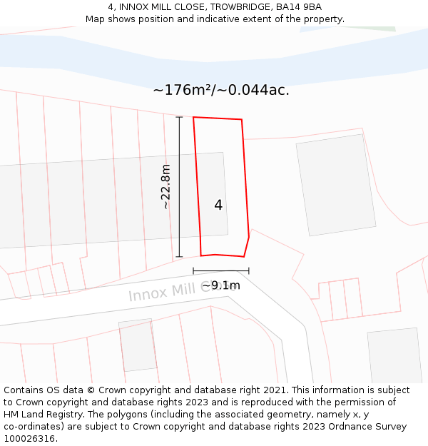 4, INNOX MILL CLOSE, TROWBRIDGE, BA14 9BA: Plot and title map