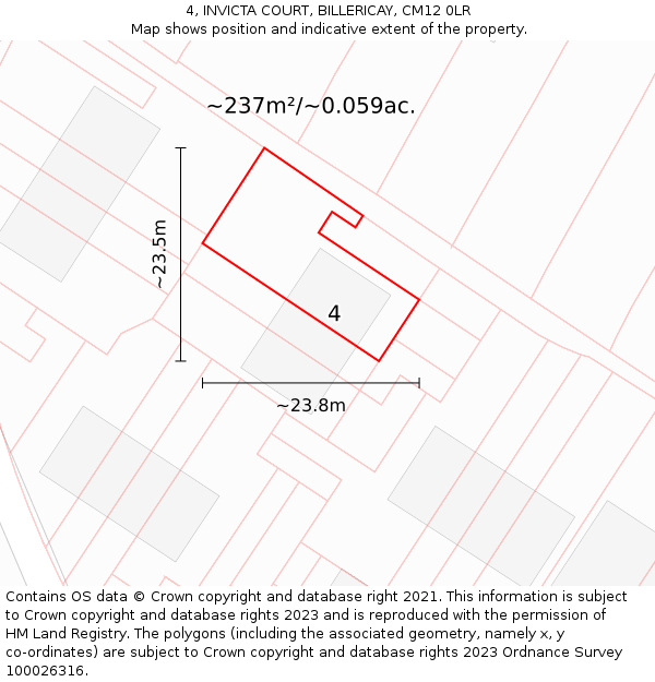 4, INVICTA COURT, BILLERICAY, CM12 0LR: Plot and title map