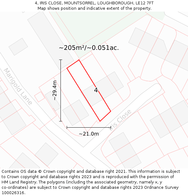 4, IRIS CLOSE, MOUNTSORREL, LOUGHBOROUGH, LE12 7FT: Plot and title map