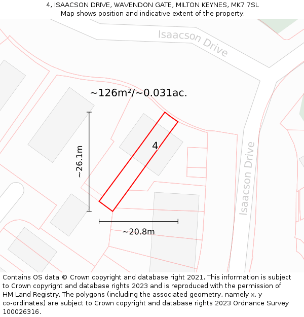 4, ISAACSON DRIVE, WAVENDON GATE, MILTON KEYNES, MK7 7SL: Plot and title map