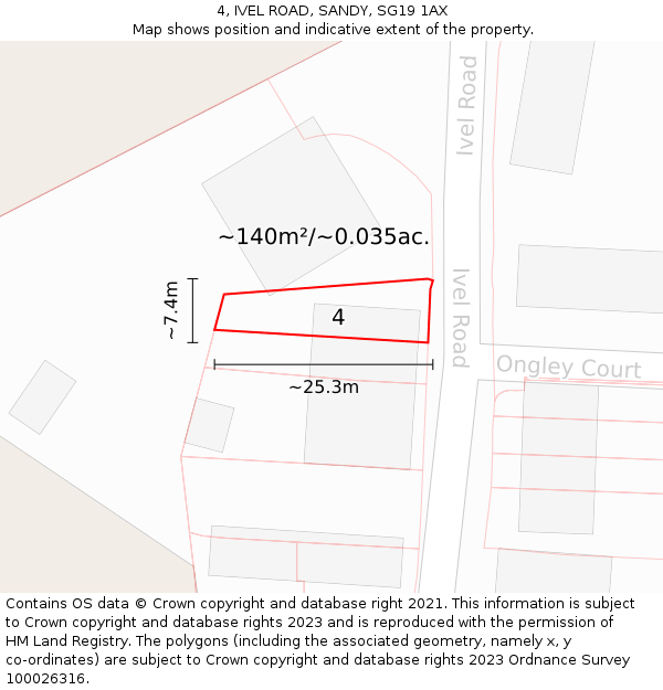 4, IVEL ROAD, SANDY, SG19 1AX: Plot and title map