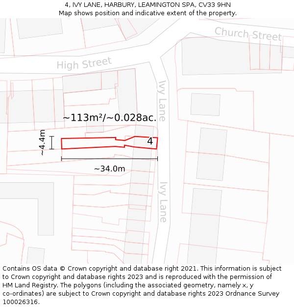 4, IVY LANE, HARBURY, LEAMINGTON SPA, CV33 9HN: Plot and title map