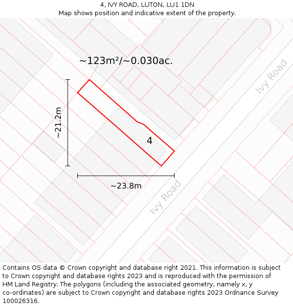 4, IVY ROAD, LUTON, LU1 1DN: Plot and title map
