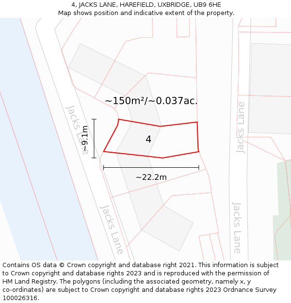 4, JACKS LANE, HAREFIELD, UXBRIDGE, UB9 6HE: Plot and title map