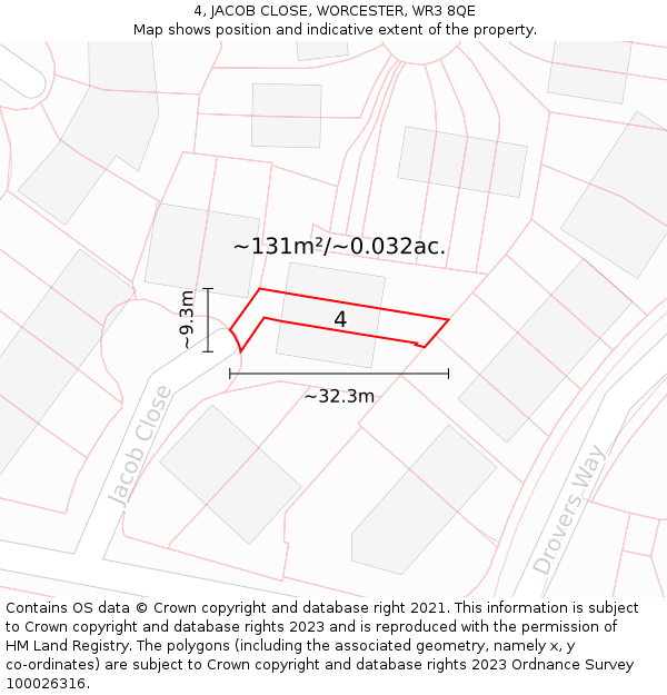 4, JACOB CLOSE, WORCESTER, WR3 8QE: Plot and title map