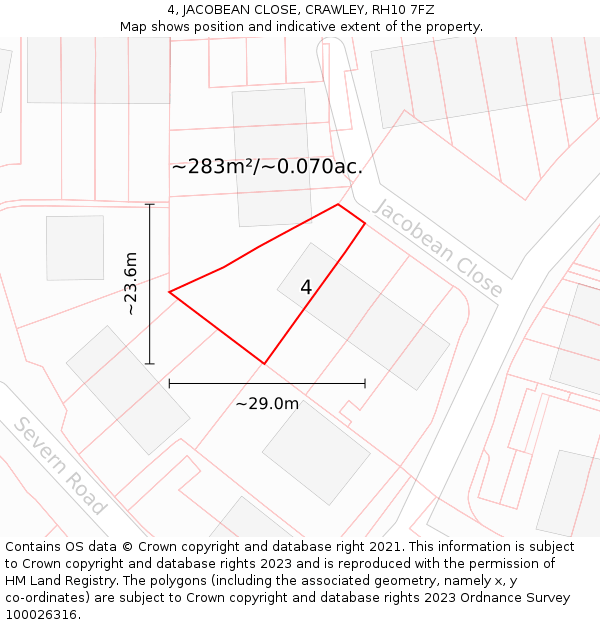 4, JACOBEAN CLOSE, CRAWLEY, RH10 7FZ: Plot and title map