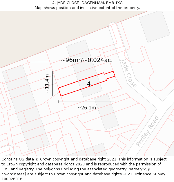 4, JADE CLOSE, DAGENHAM, RM8 1XG: Plot and title map