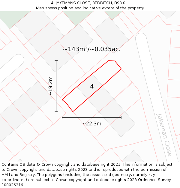 4, JAKEMANS CLOSE, REDDITCH, B98 0LL: Plot and title map