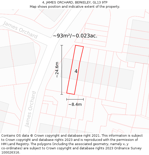 4, JAMES ORCHARD, BERKELEY, GL13 9TP: Plot and title map