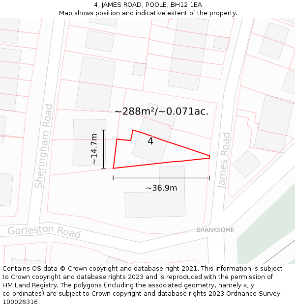 4, JAMES ROAD, POOLE, BH12 1EA: Plot and title map