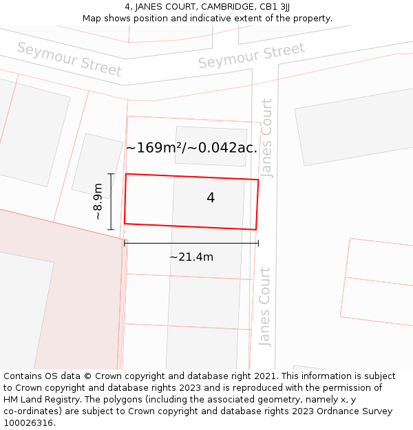 4, JANES COURT, CAMBRIDGE, CB1 3JJ: Plot and title map