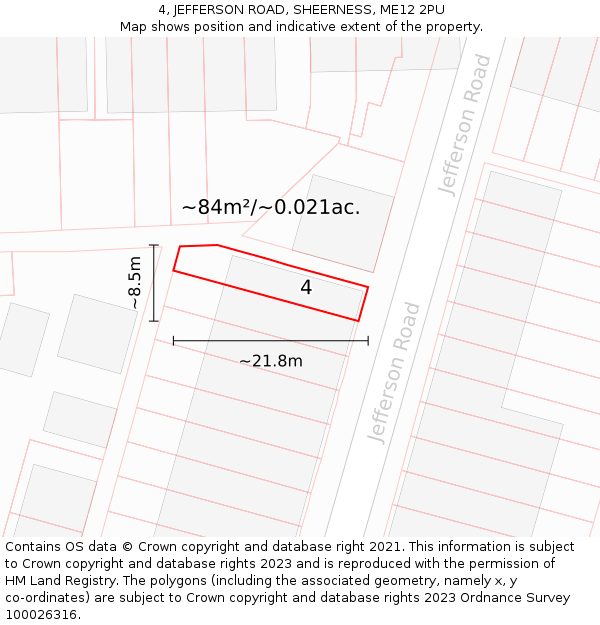 4, JEFFERSON ROAD, SHEERNESS, ME12 2PU: Plot and title map