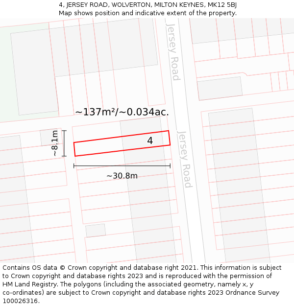 4, JERSEY ROAD, WOLVERTON, MILTON KEYNES, MK12 5BJ: Plot and title map
