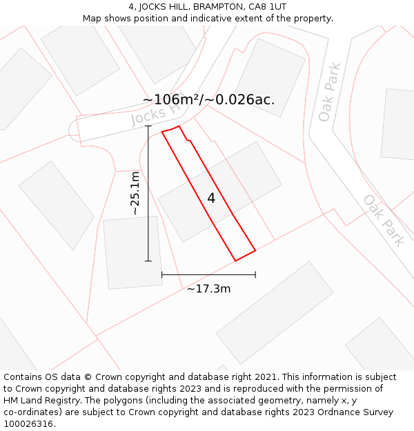 4, JOCKS HILL, BRAMPTON, CA8 1UT: Plot and title map