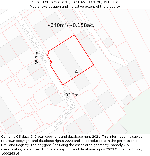 4, JOHN CHIDDY CLOSE, HANHAM, BRISTOL, BS15 3FQ: Plot and title map