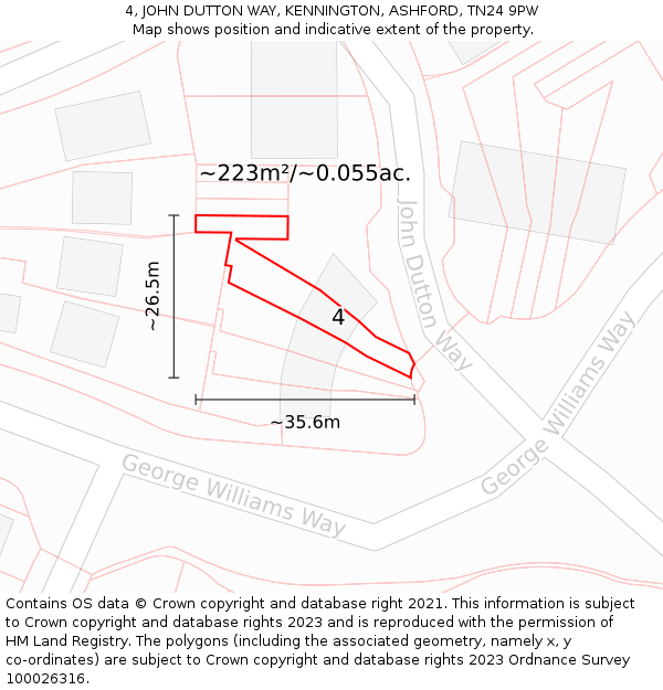 4, JOHN DUTTON WAY, KENNINGTON, ASHFORD, TN24 9PW: Plot and title map