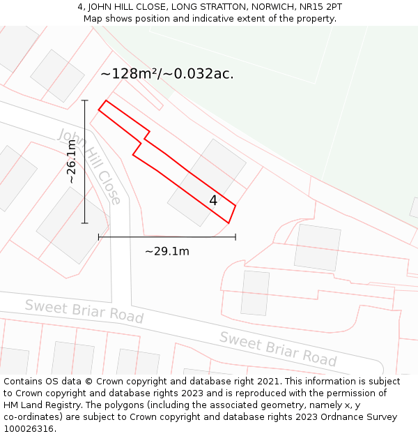 4, JOHN HILL CLOSE, LONG STRATTON, NORWICH, NR15 2PT: Plot and title map