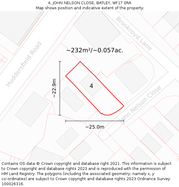 4, JOHN NELSON CLOSE, BATLEY, WF17 0RA: Plot and title map