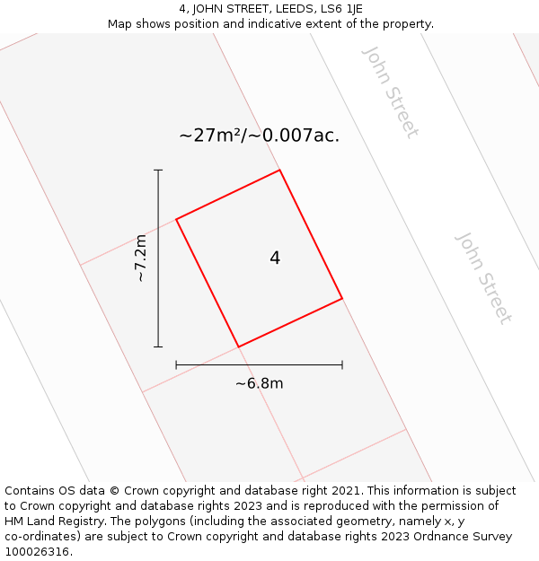 4, JOHN STREET, LEEDS, LS6 1JE: Plot and title map
