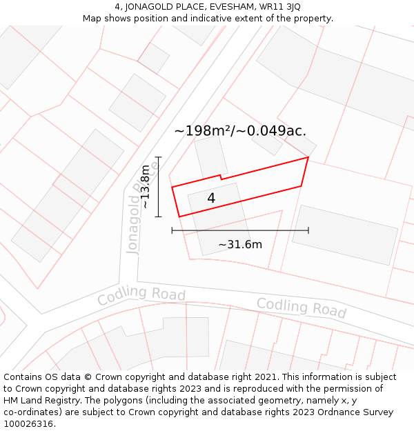 4, JONAGOLD PLACE, EVESHAM, WR11 3JQ: Plot and title map