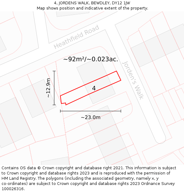 4, JORDENS WALK, BEWDLEY, DY12 1JW: Plot and title map
