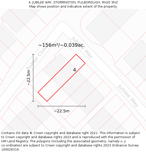 4, JUBILEE WAY, STORRINGTON, PULBOROUGH, RH20 3NZ: Plot and title map