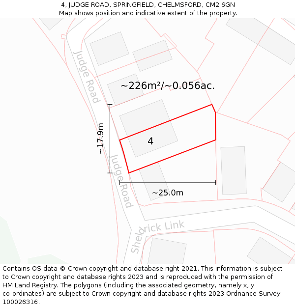 4, JUDGE ROAD, SPRINGFIELD, CHELMSFORD, CM2 6GN: Plot and title map