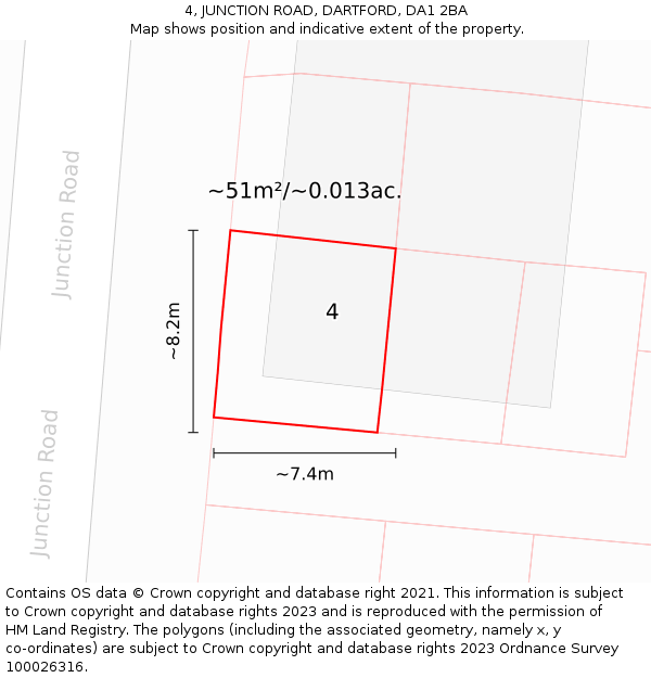 4, JUNCTION ROAD, DARTFORD, DA1 2BA: Plot and title map